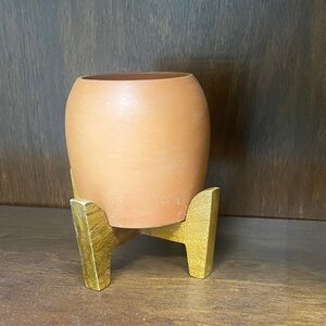 Terracotta Vase with Wooden Stand